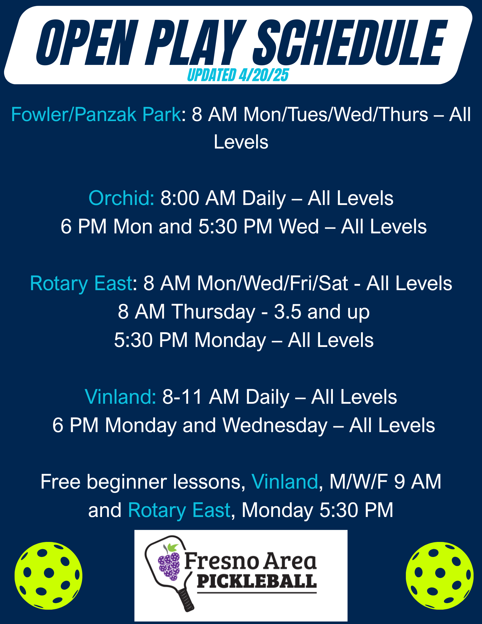 Open Play Schedule